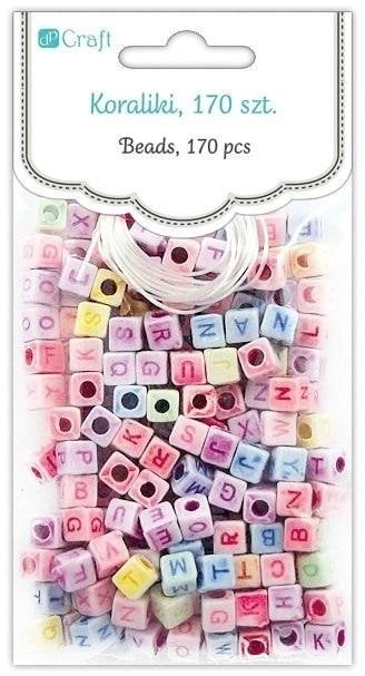 Colorful letter beads on a white