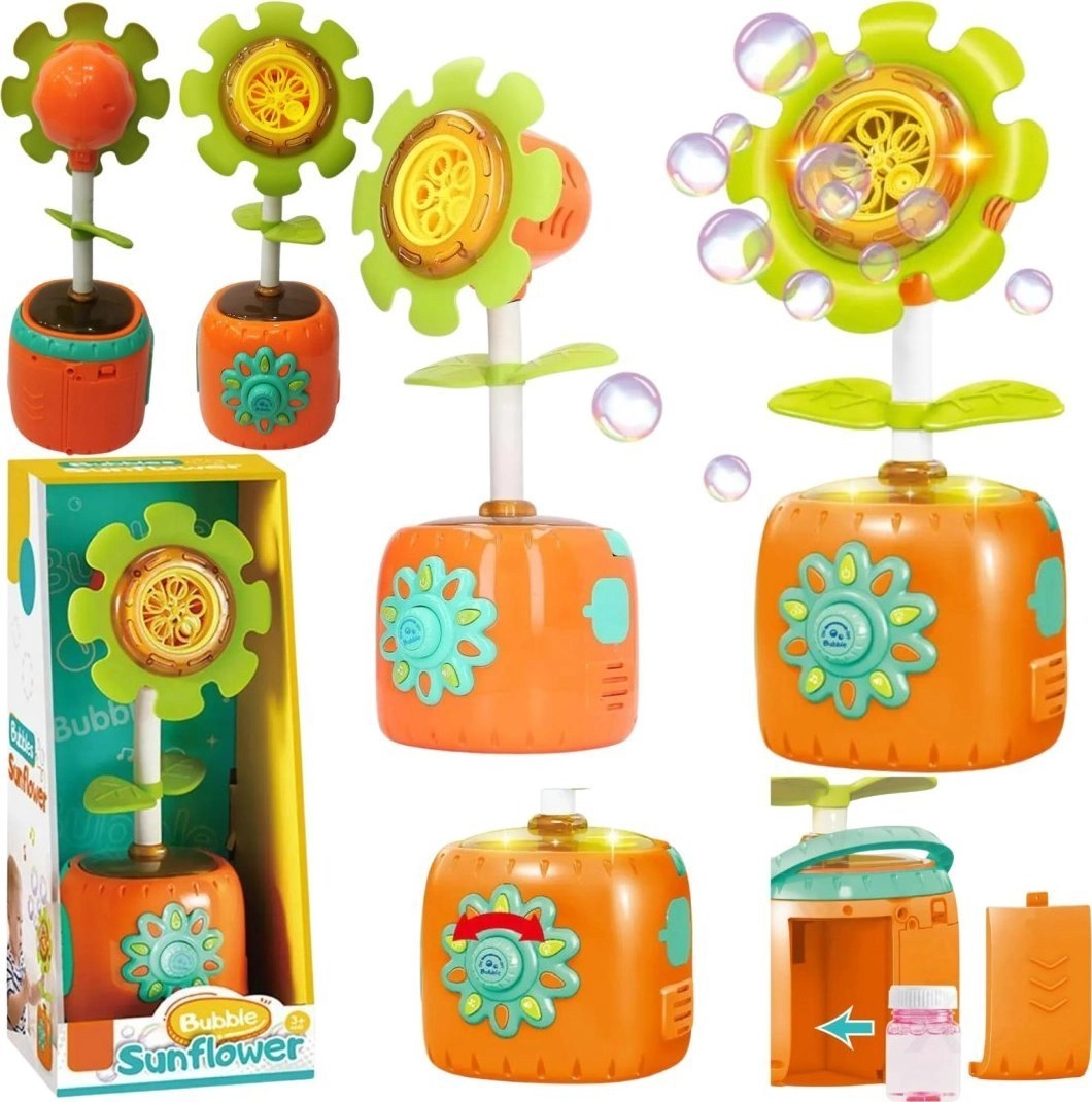 Automatic soap bubble machine with sunflower