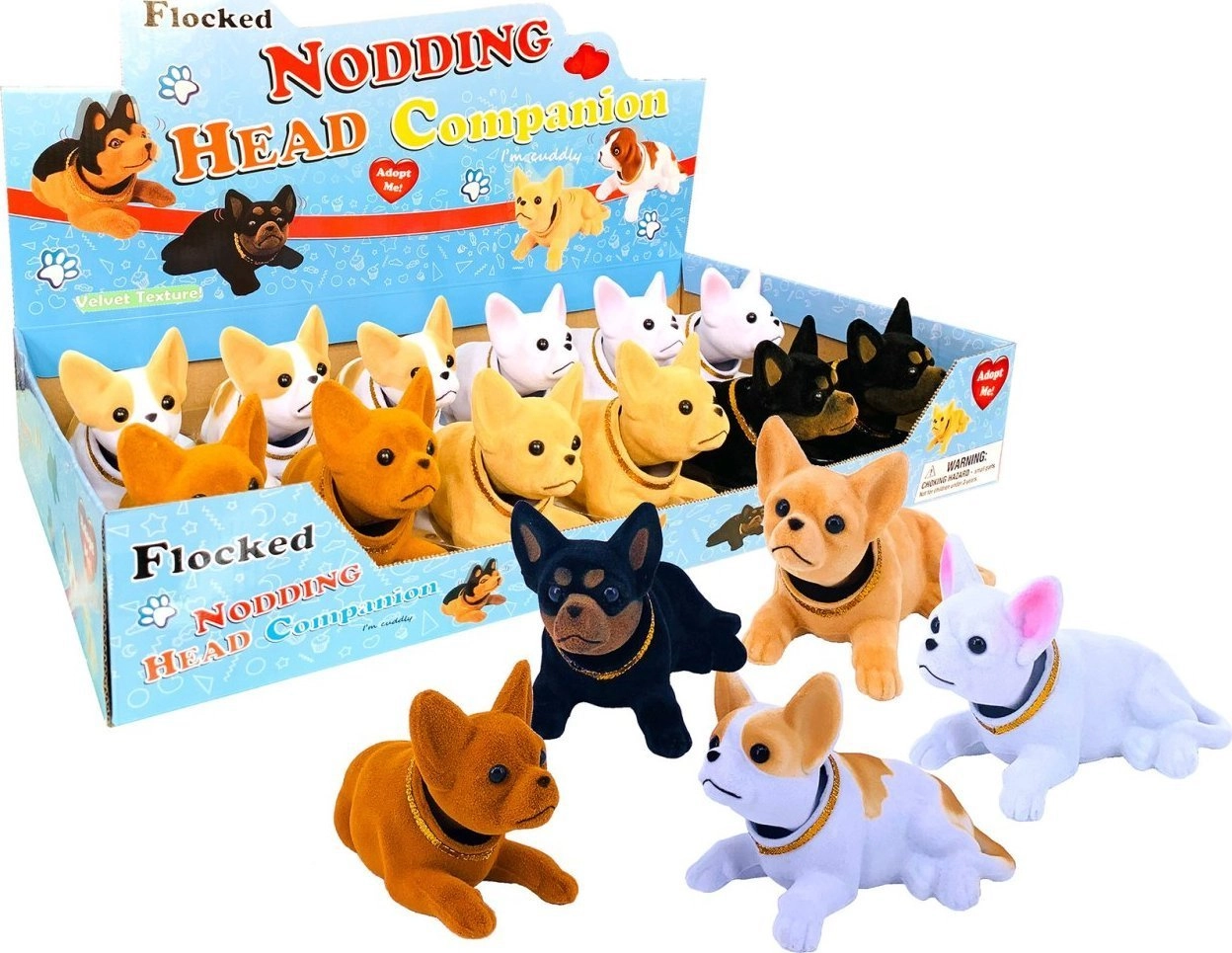 A flocked dog nodding his head