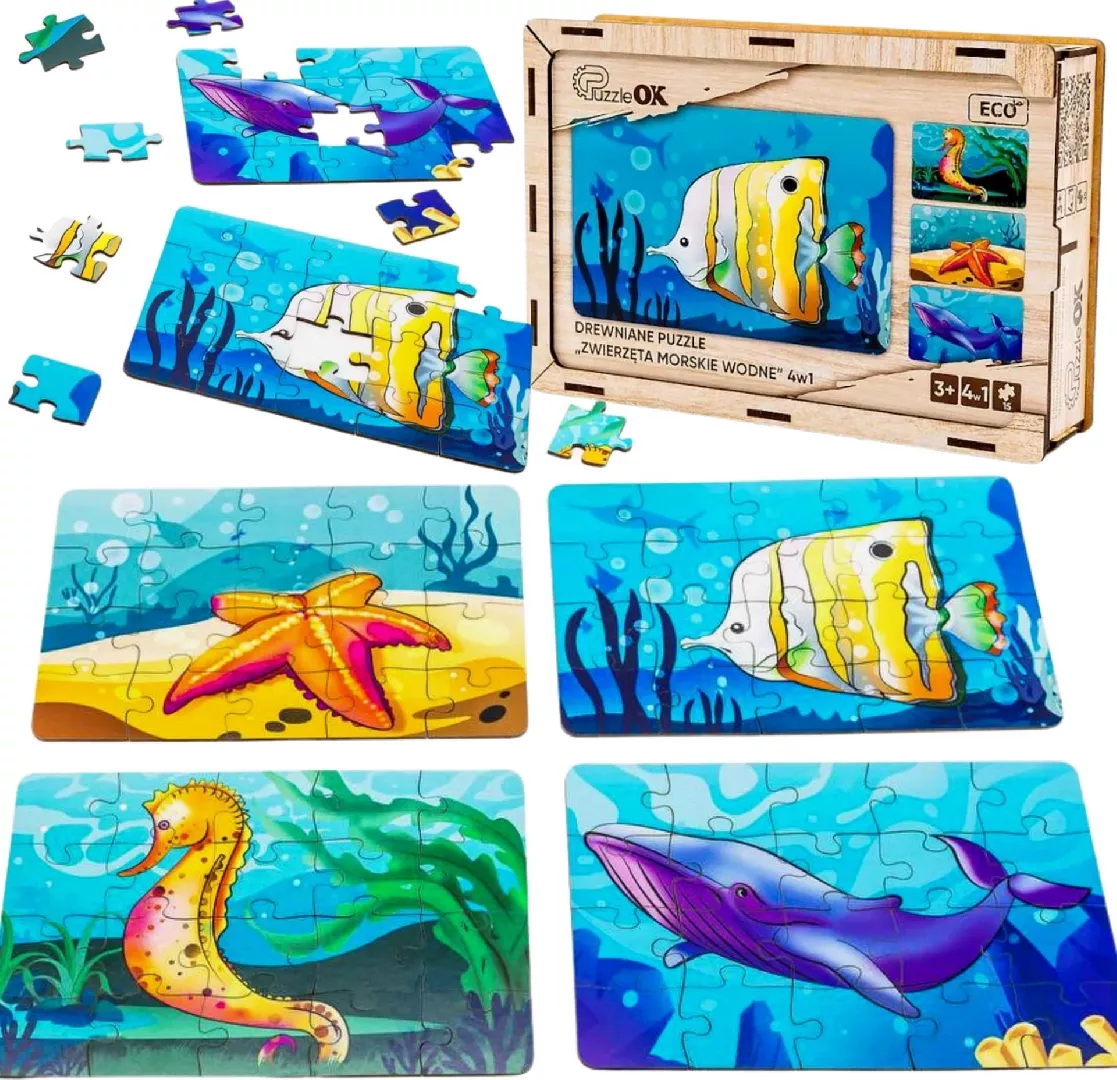 PuzzleOK Wooden Puzzle 4in1 Sea Animals