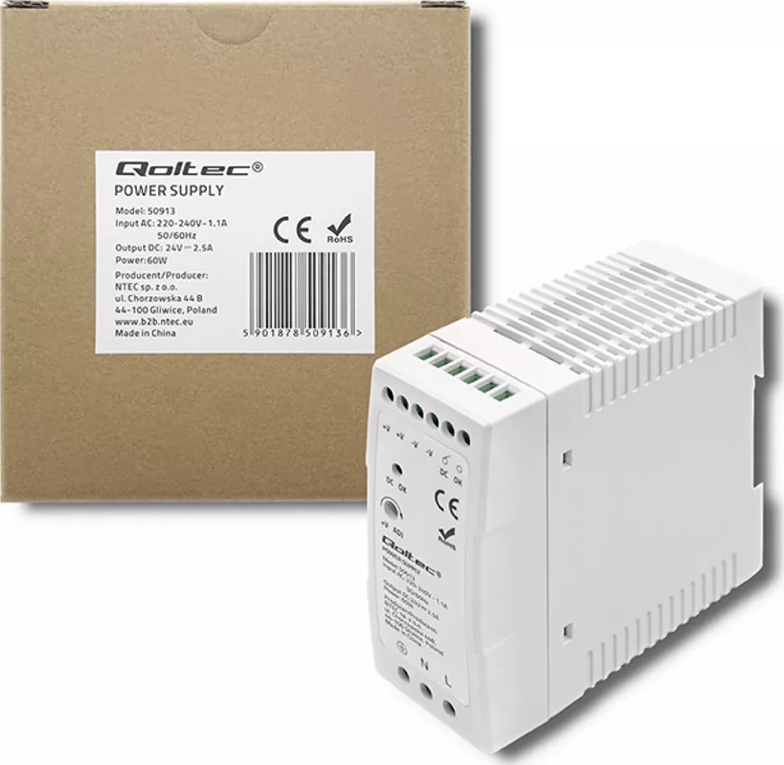 Qoltec DIN rail power supply  60W
