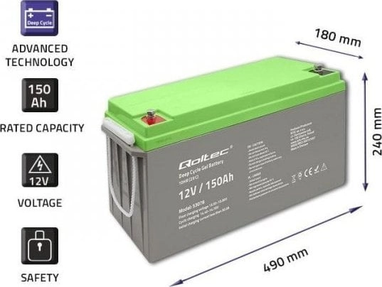 Qoltec Deep Cycle gel battery 12V