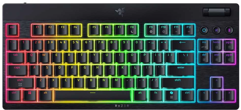 Razer BlackWidow V4 HyperSpeed ​​Tenkeyless zema profila dzeltenais slēdzis ASV