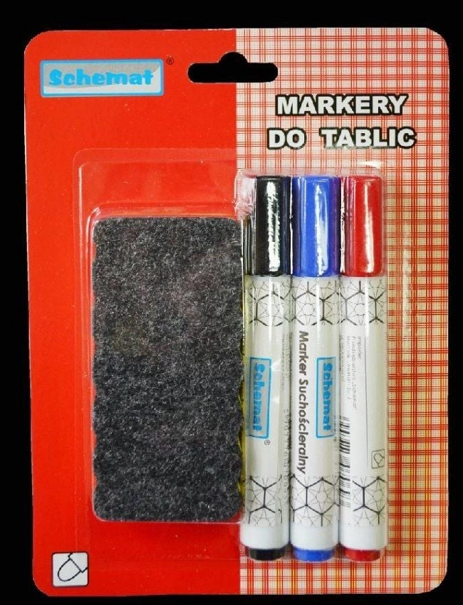 Dry-erase markers for whiteboards + sponge