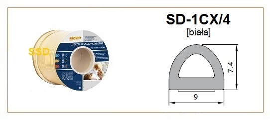 Blīvgumija dubultā D profils balts (2x50m)