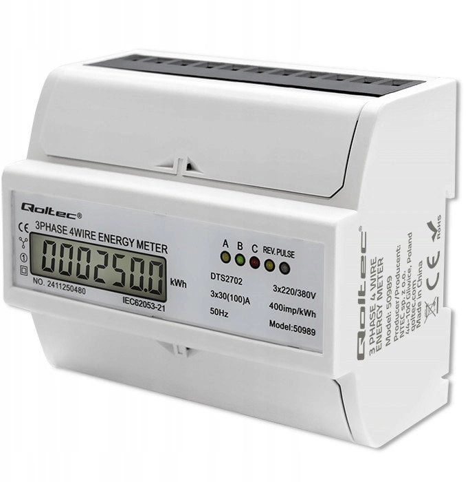 Qoltec 3-Fazowy dwukierunkowy elektroniczny licznik miernik
