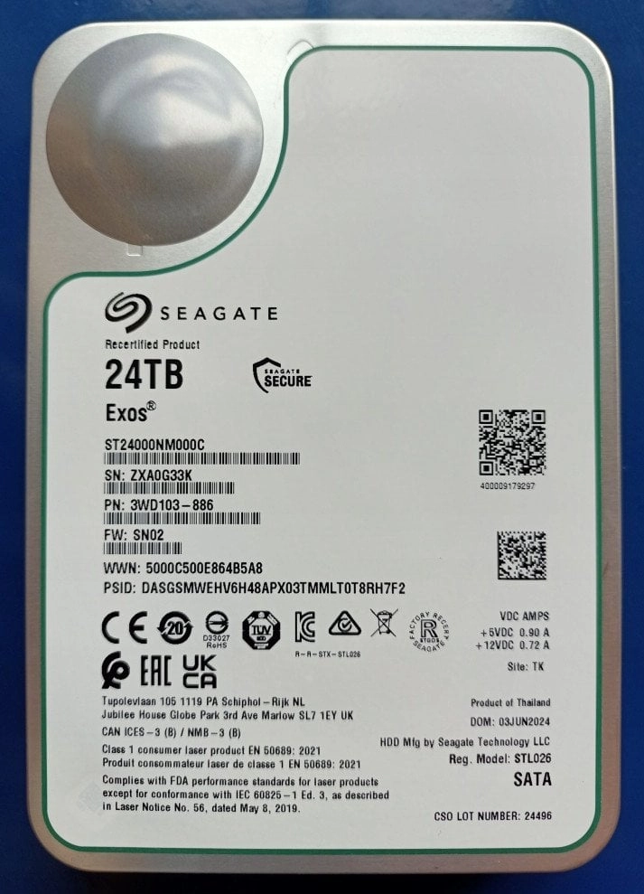 Seagate Exos 24 TB Refurbished  Hard