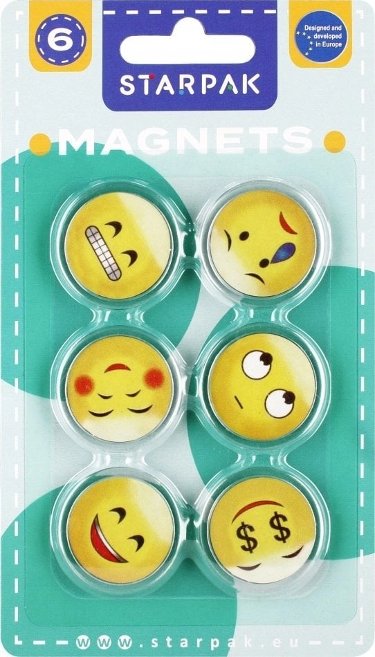 Colorful emoticons magnet 33mm 6 pieces