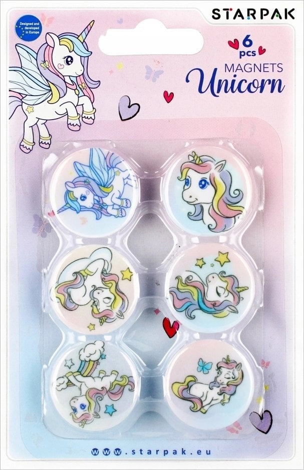 Colorful unicorn magnet 30mm 6 pieces
