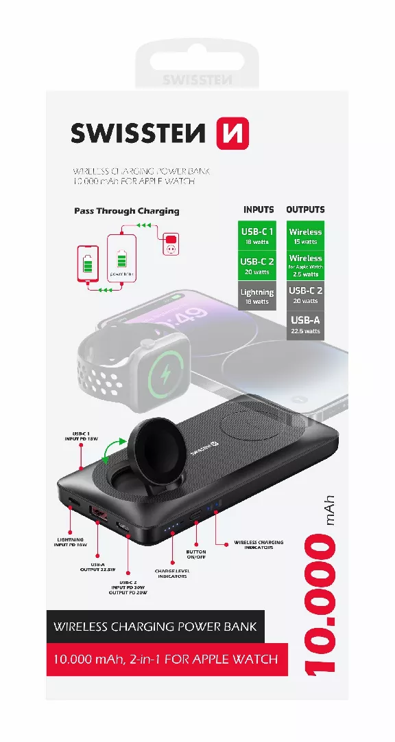 Swissten Wireless Power Bank External charging