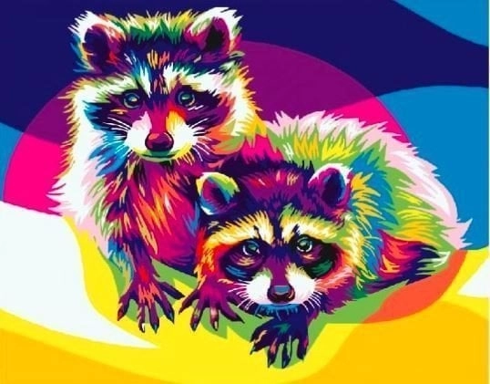 BS26202 Painting by numbers Rainbow raccoons