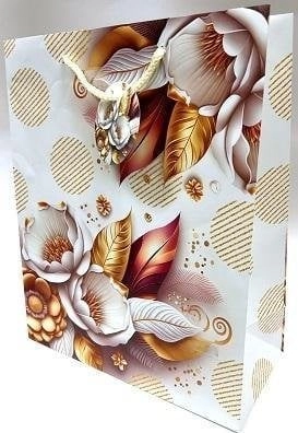 Matte decorative bag 26x32x12cm white flowers