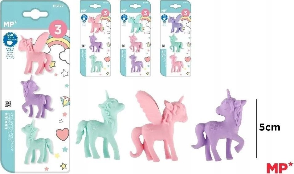 Colored eraser Unicorn 3 pcs 8435250906666