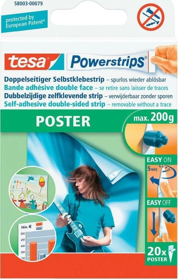 Tesa Powerstrips Poster 20 strips white
