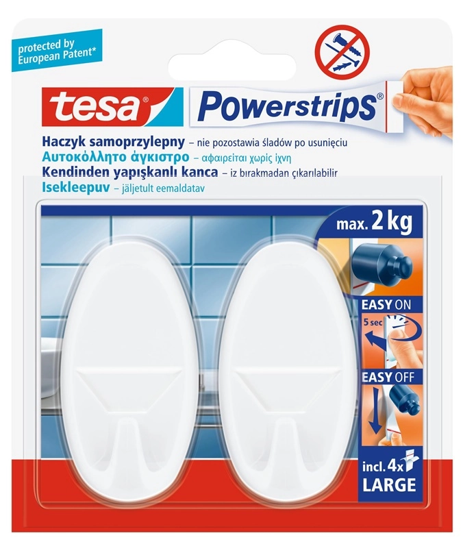 Tesa self-adhesive powerstrips hook  round  large