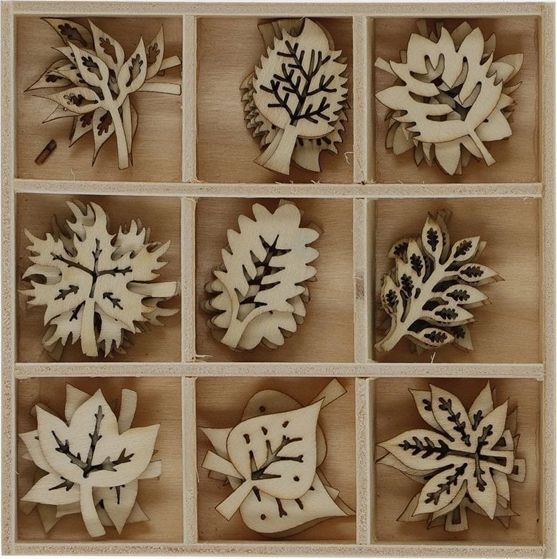 Wooden decorations in a box  mix