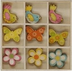 Wooden decorations in a box  mix