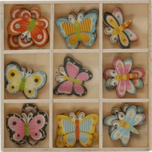 Wooden decorations in a box  mix