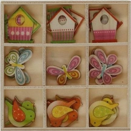 Wooden decorations in a box  mix