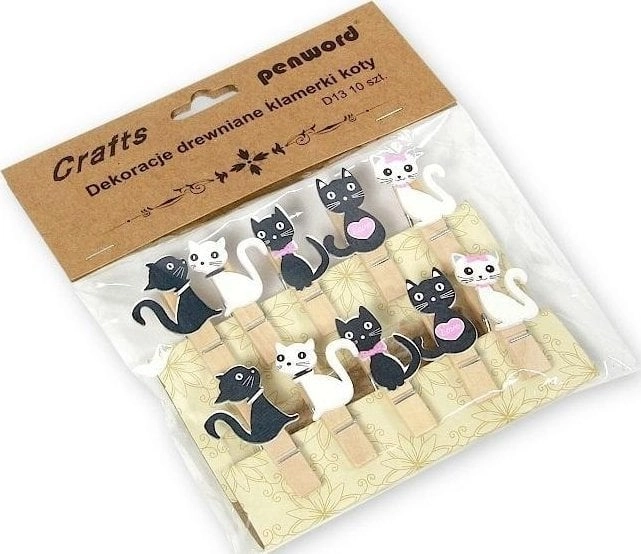 Wooden decoration  cat clips  10 pcs