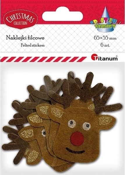 Reindeer head felt stickers 55x65mm 6pcs