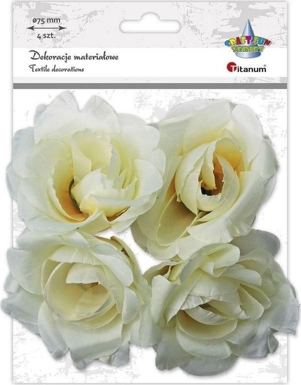 3D fabric roses 75mm white on