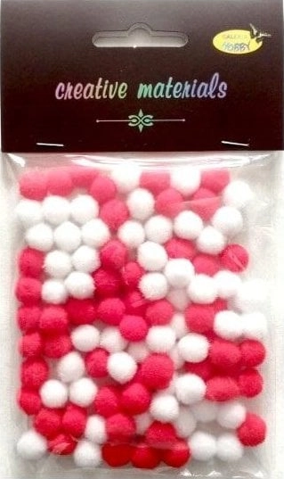 Acrylic pompoms white and red 10mm