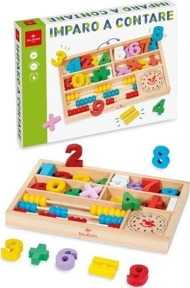 Wooden math set with a clock