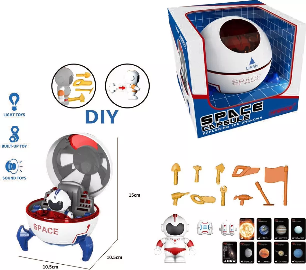 Astronaut in a capsule with accessories