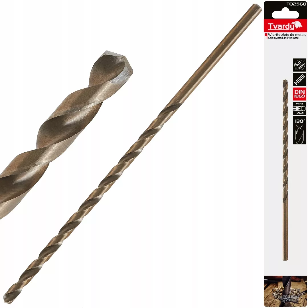 Gold metal drill bit long 6