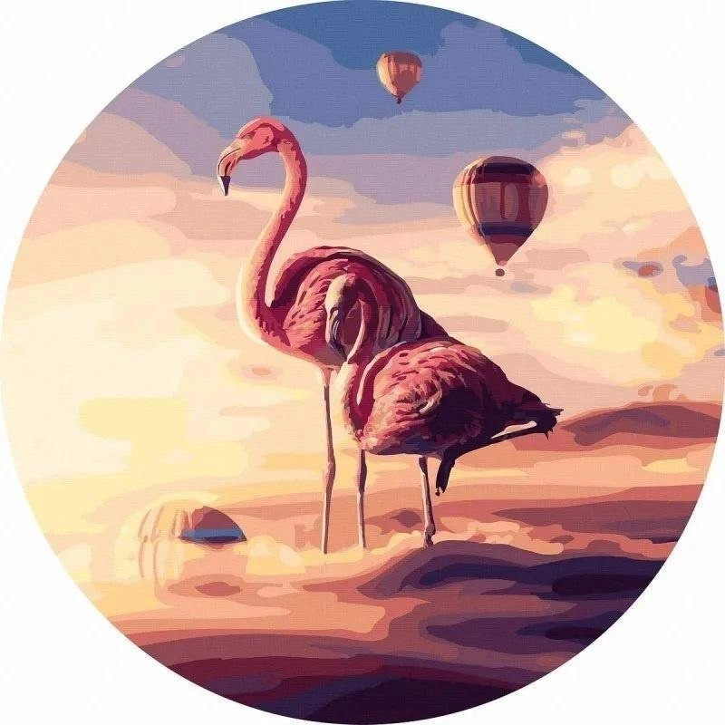 Round painting by numbers - Flamingos