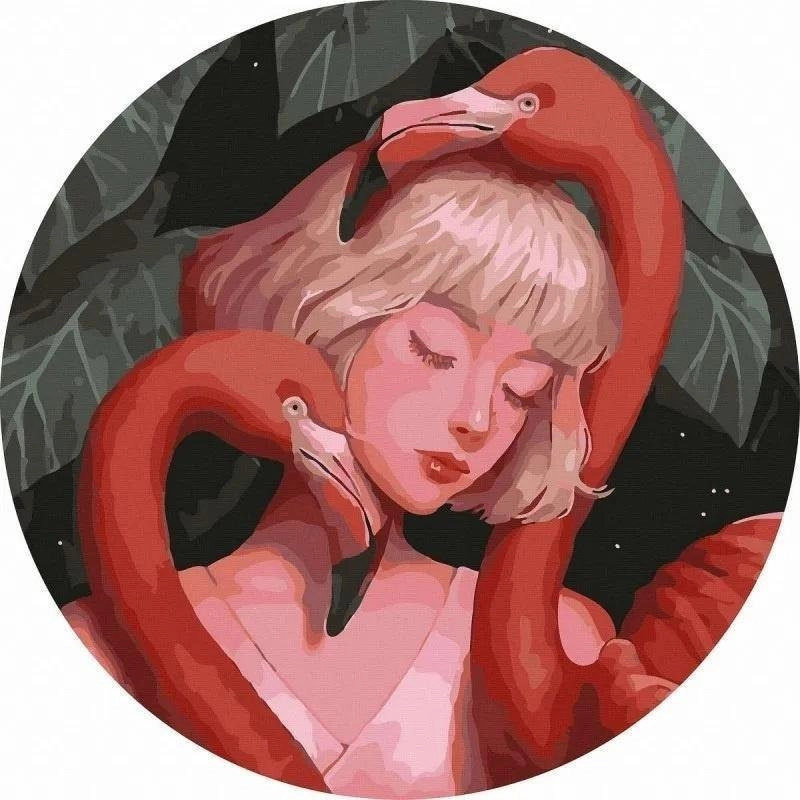 Round painting by numbers - Flamingo