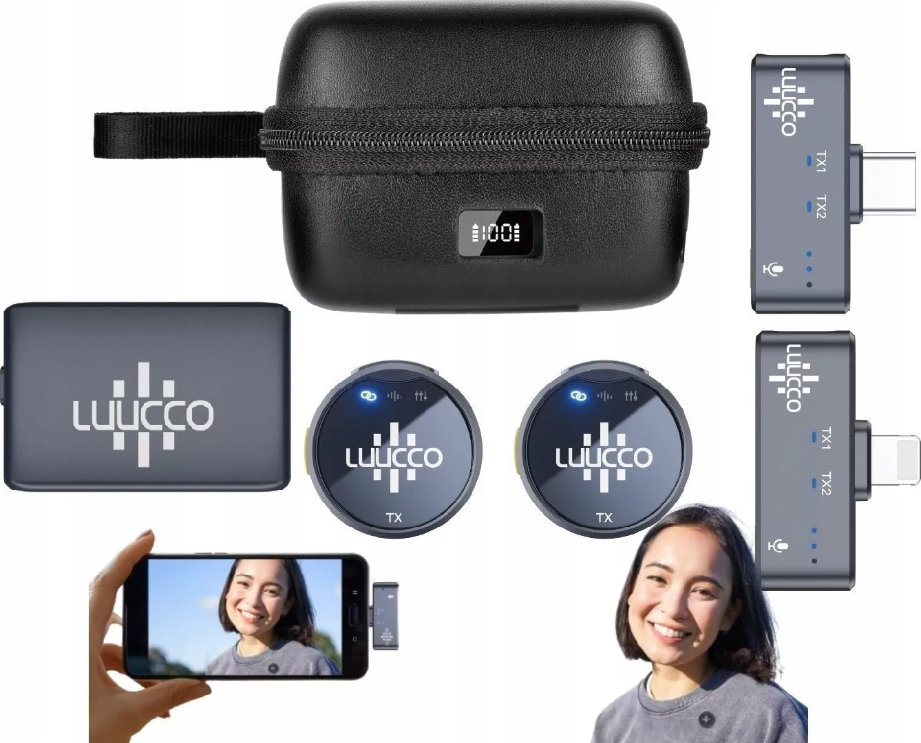 2x 3in1 Wireless Lavalier Microphone for