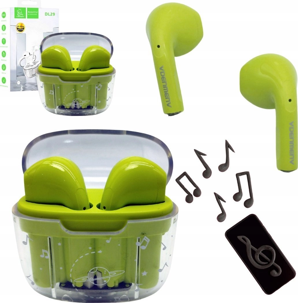 Austiņas: Vega BLUETOOTH DENMEN EARBUDS ZIELONE DL29 TWS>