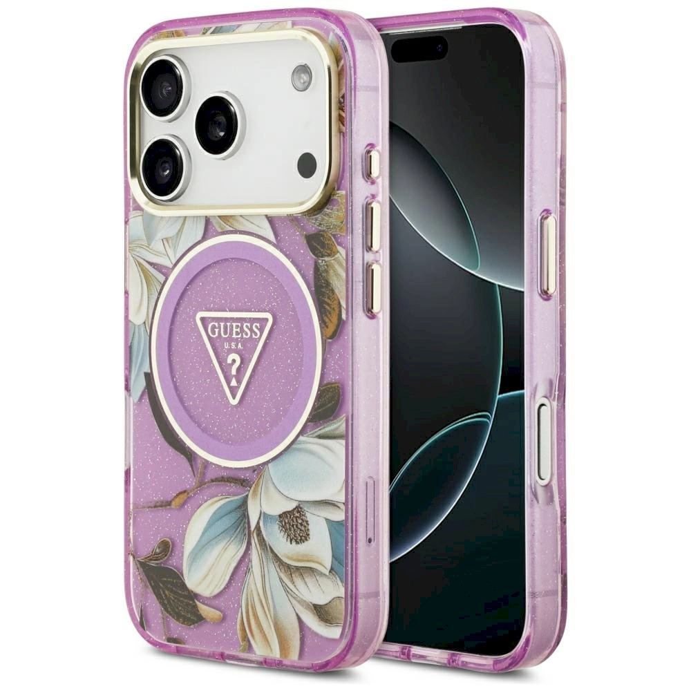 Etui Guess IML Glitter Flowers Triangle