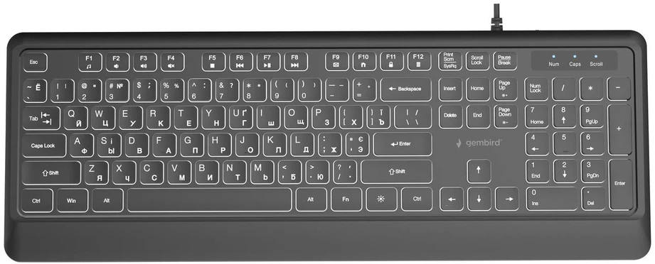 Klaviatūra Gembird Slim Backlight USB-A+C RU
