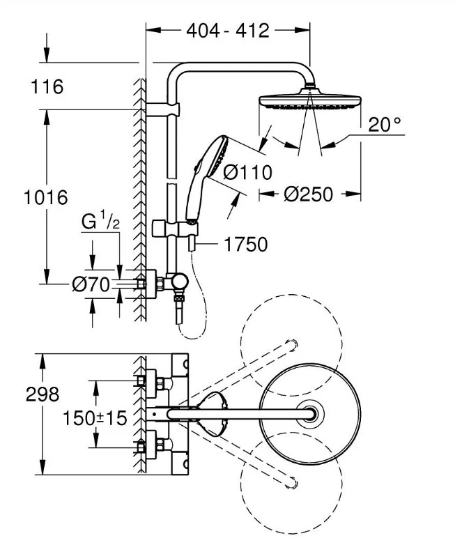 Thermostatic shower system Grohe Tempesta System