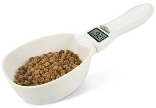 Record food scoop with digital scale