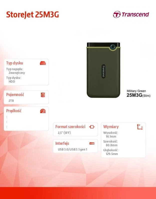 Transcend StoreJet 25M3 2TB Zielony 0760557840701