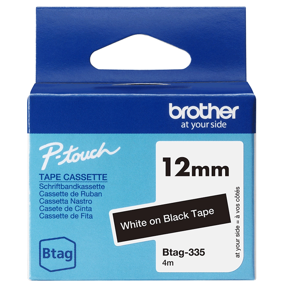 Brother label tape 12mmx4m white/black BTAG-335