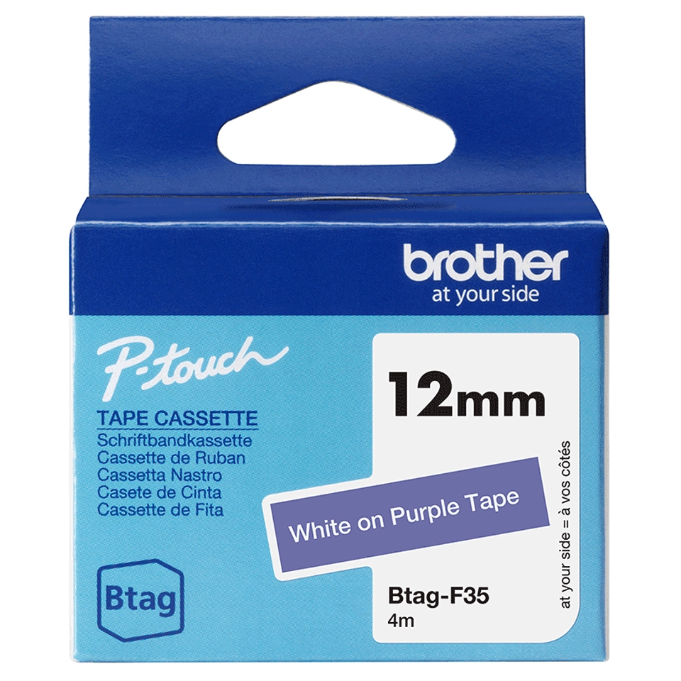 Brother label tape 12mmx4m white/purple BTAG-F35