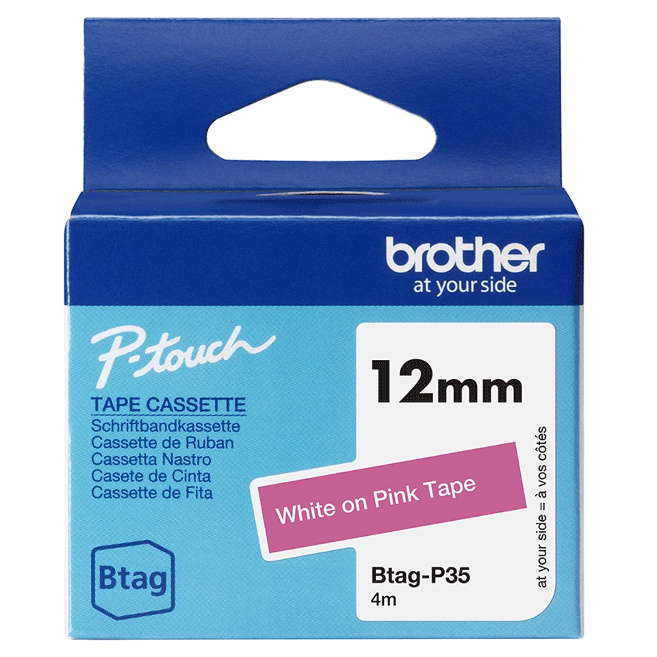 Brother label tape 12mmx4m white/pink BTAG-P35