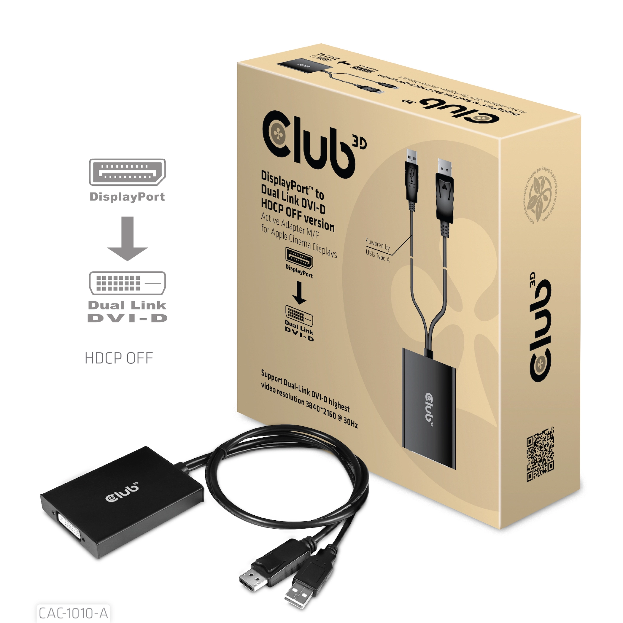 CLUB3D DisplayPort to Dual Link DVI-D