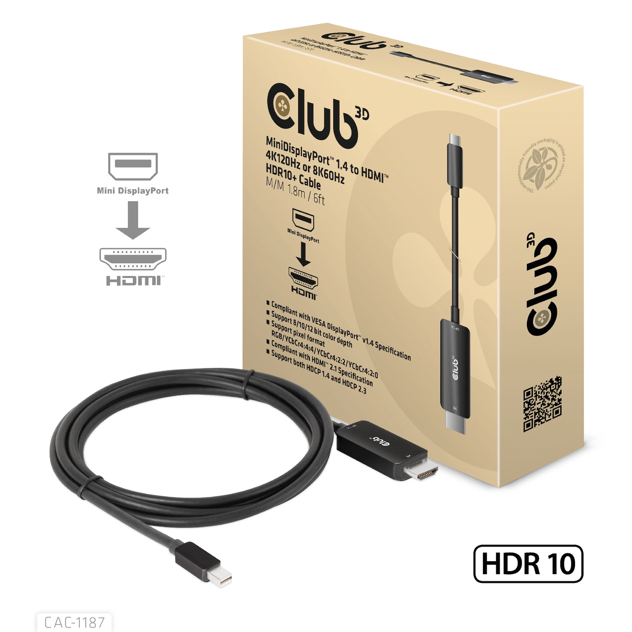 CLUB3D MiniDisplayPort 1.4 to HDMI