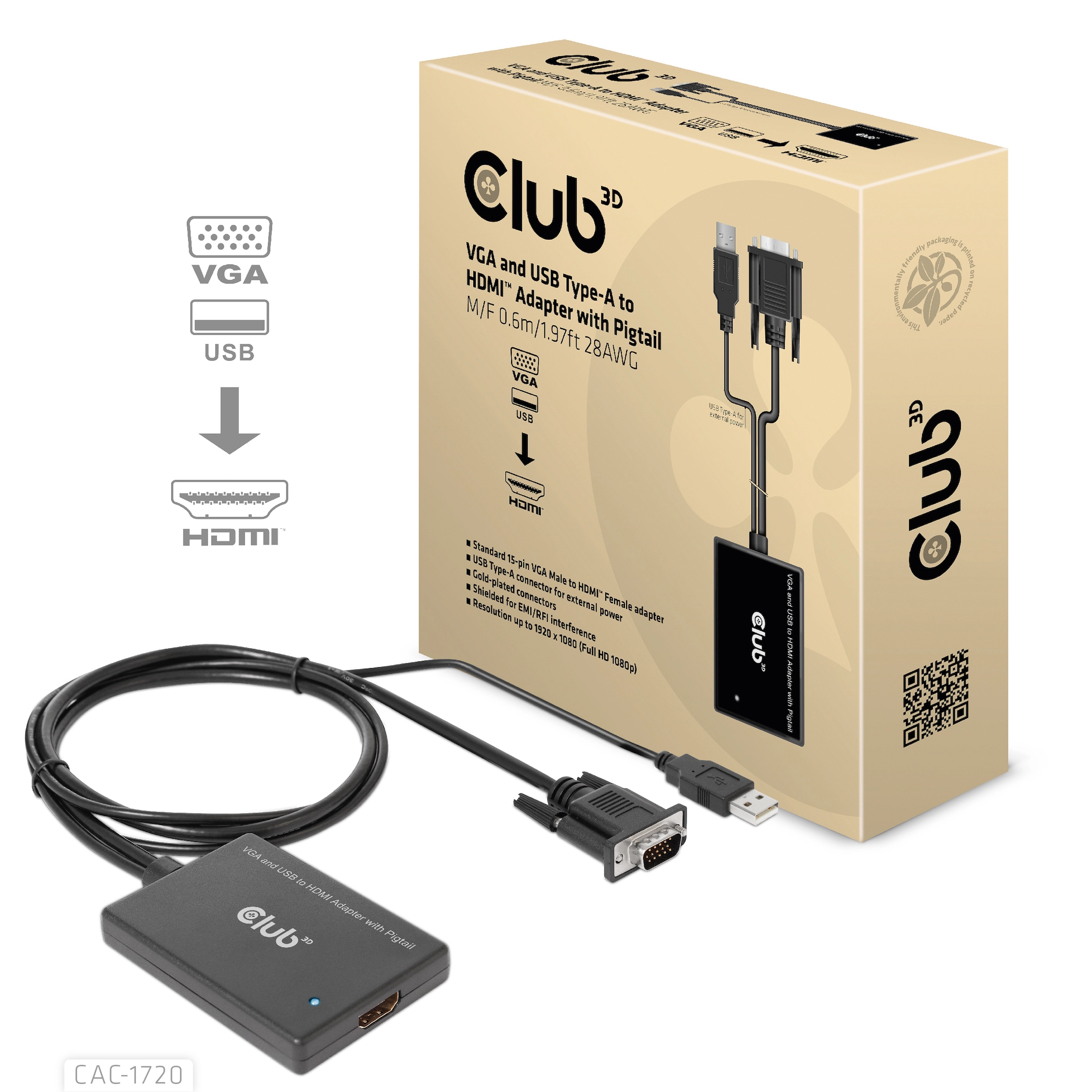CLUB3D VGA and USB Type-A to