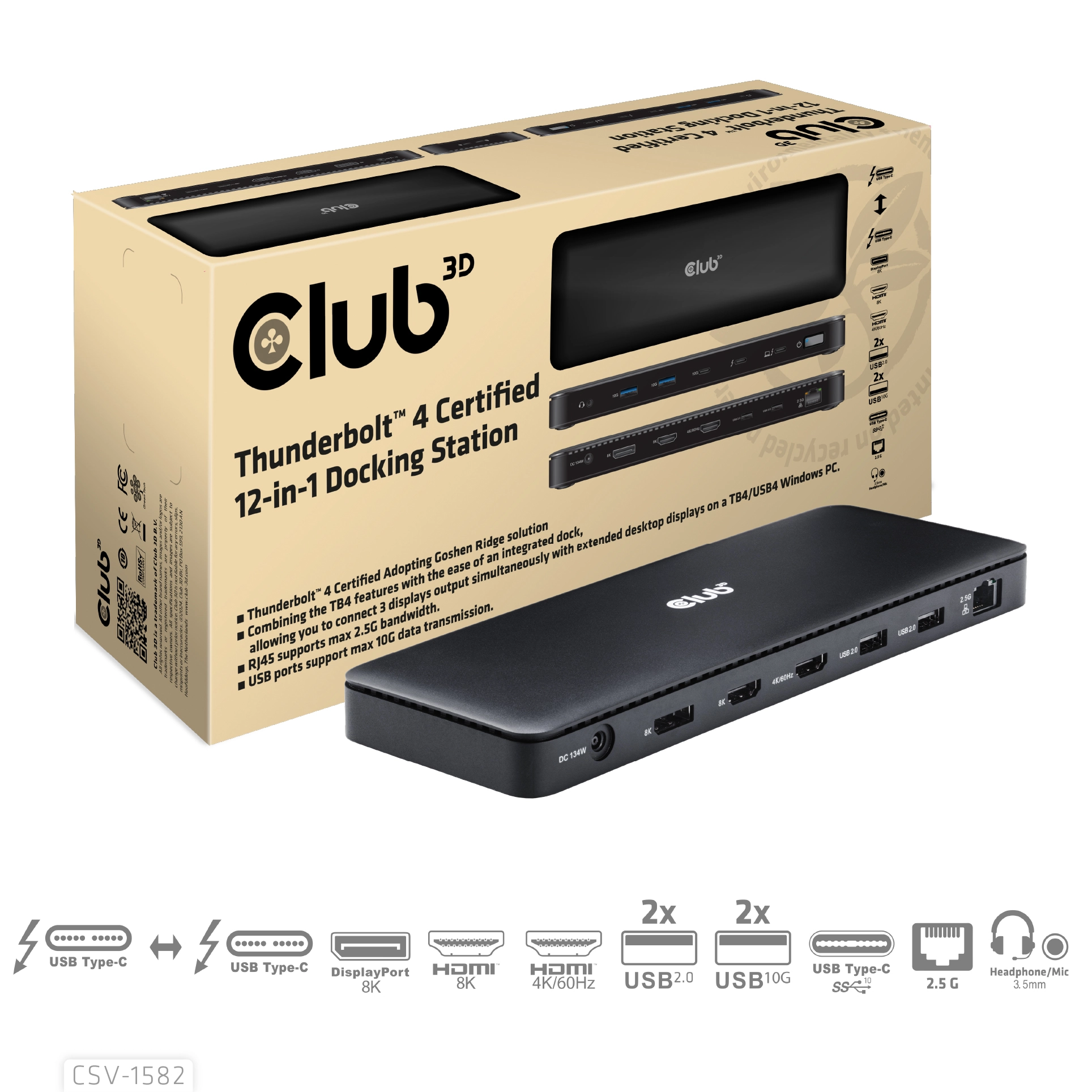 CLUB3D Thunderbolt™ 4 Certified 12-in-1 Docking