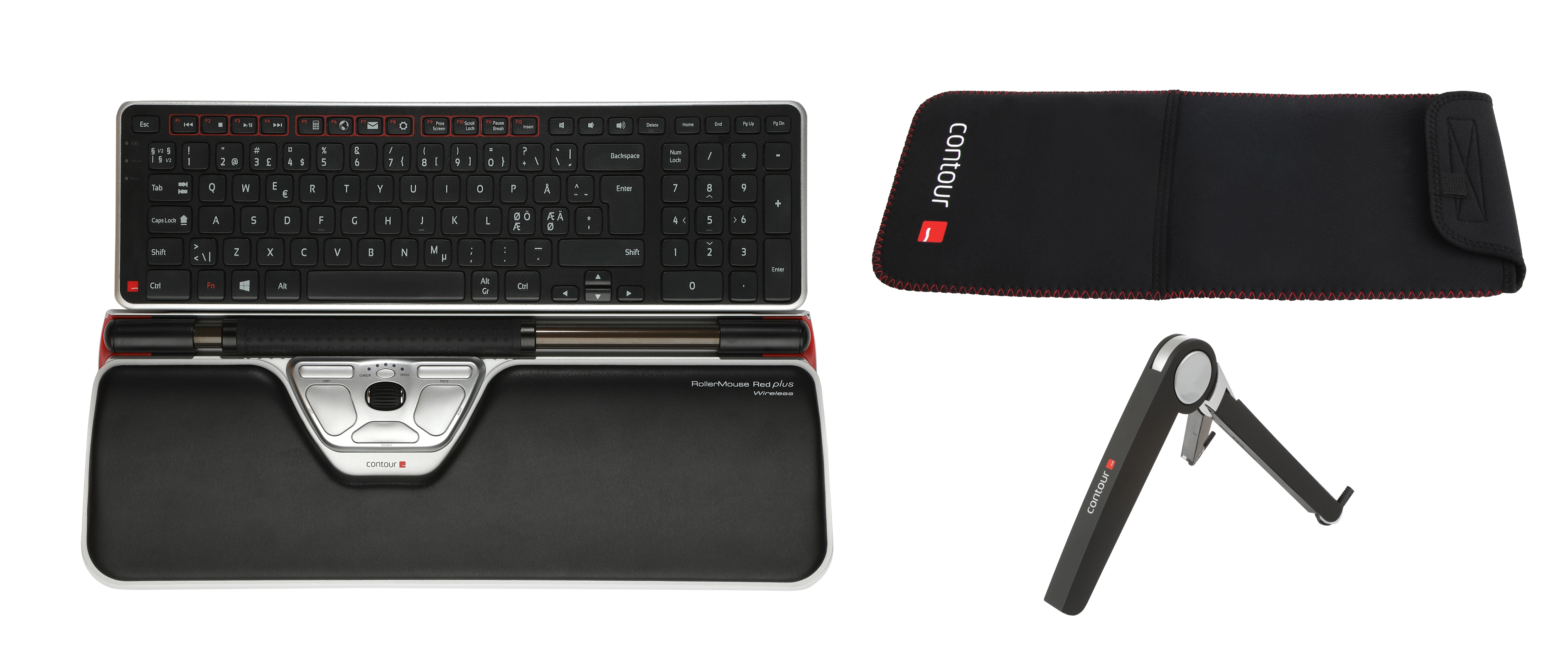 Contour Design RollerMouse Red Plus WL Travel Kit tastatūra Pele iekļauta Birojs RF Bezvadu Melns