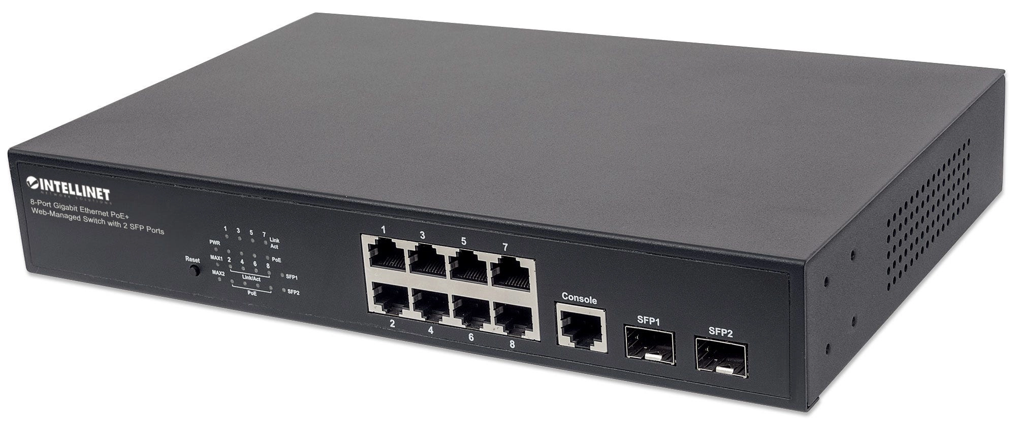 INTELLINET Switch 8-Port Gigabit Web-Managed PoE+