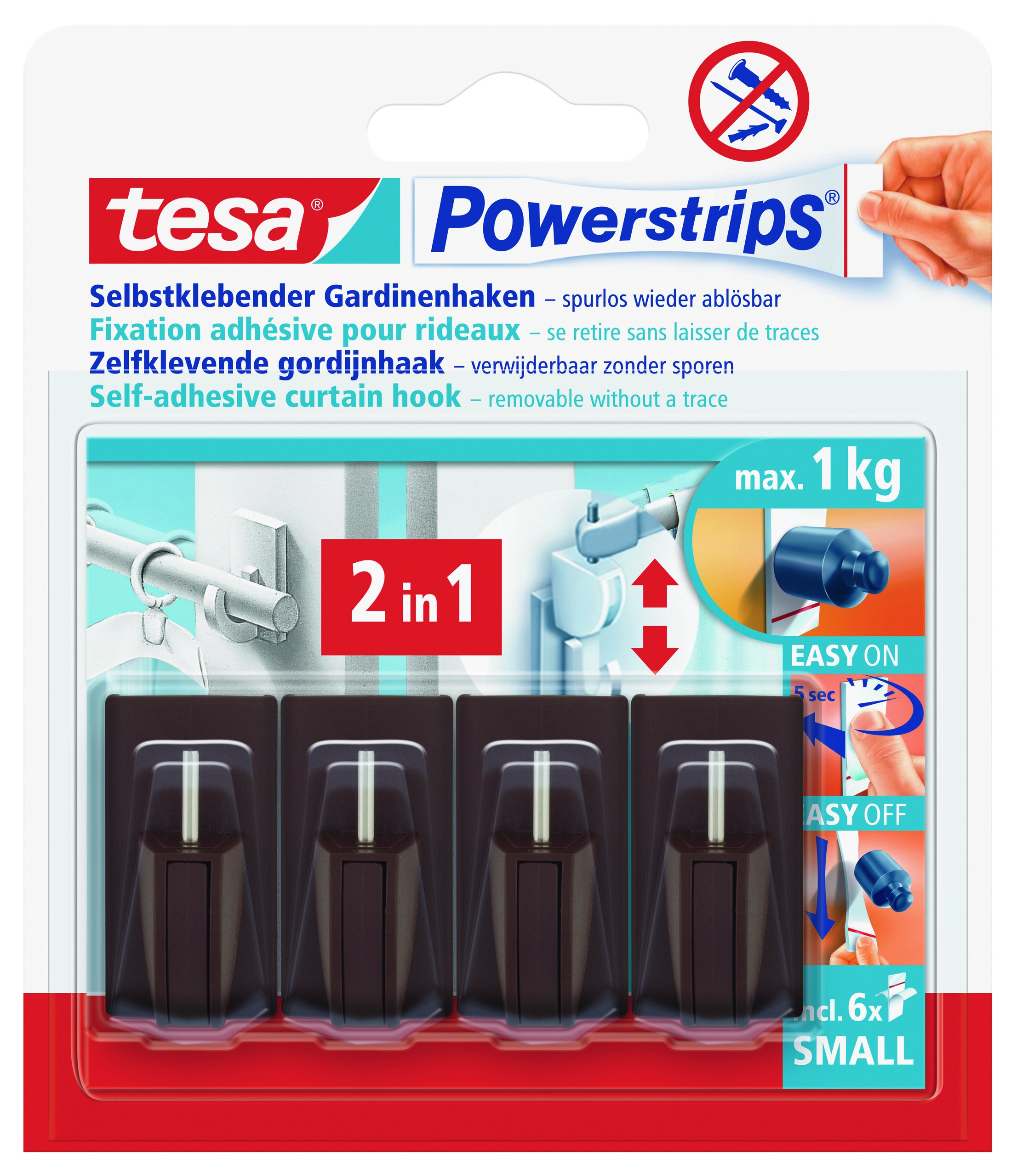 Tesa Powerstrips Vario-Gardinenhaken braun 58047-00002-20 4042448105783