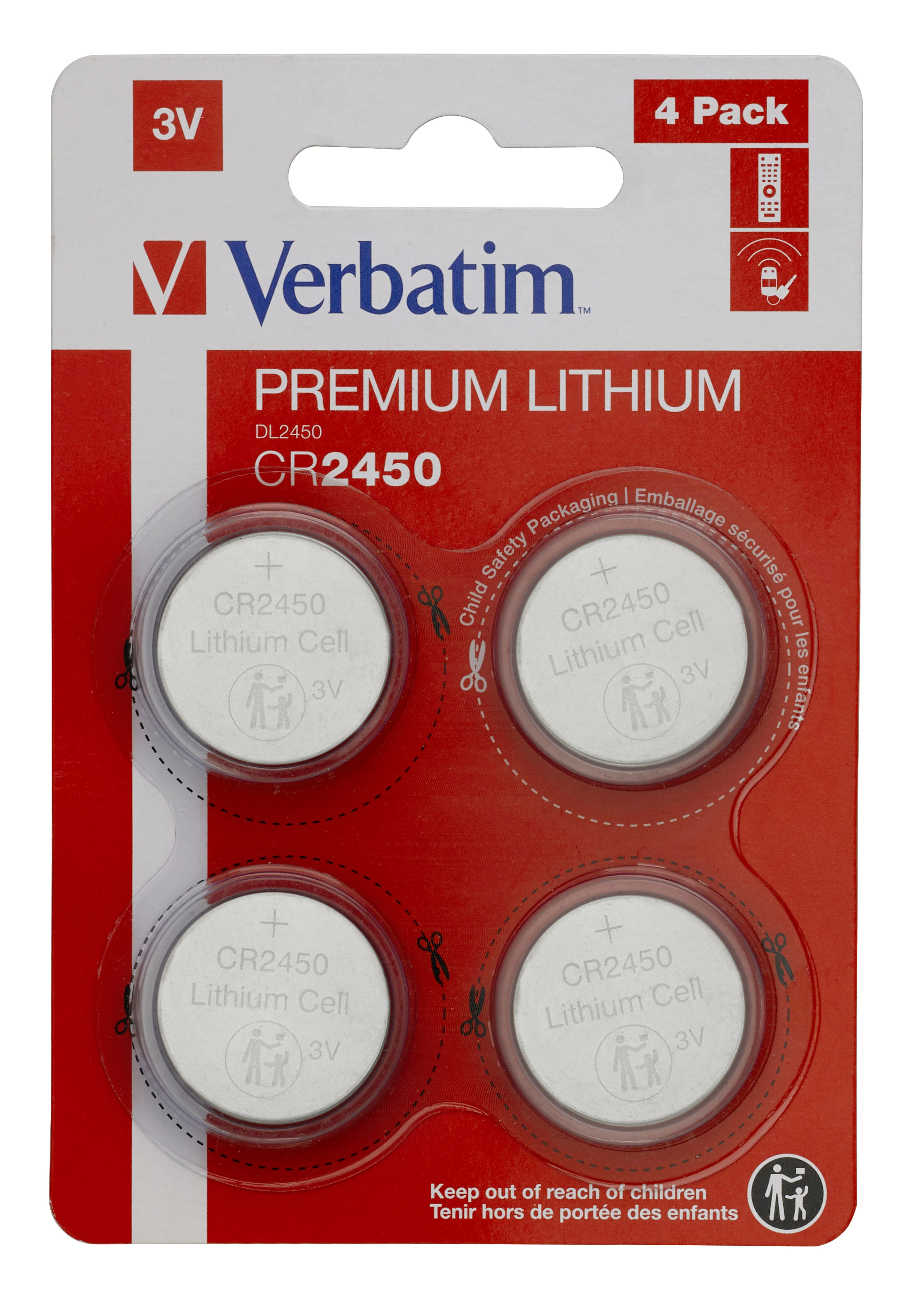 Baterijas Verbatim CR2450 Premium Lithium 4-Pack